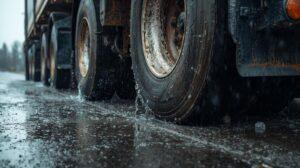 semi truck tires on road
